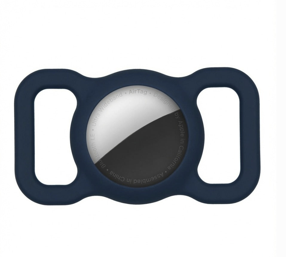 TailTrace AirTag dog collar mount in Midnight Navy, front view