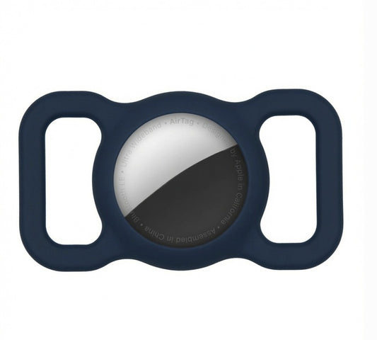 TailTrace AirTag dog collar mount in Midnight Navy, front view