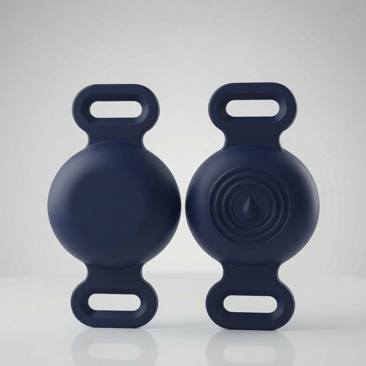 TailTrace dog collar tracker case — Midnight Navy, front and back studio photo